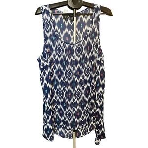 Torrid Sheer Sleeveless Tunic Top, Size 2 / 2X / XXL, Blue/White, Aztec, Flowy